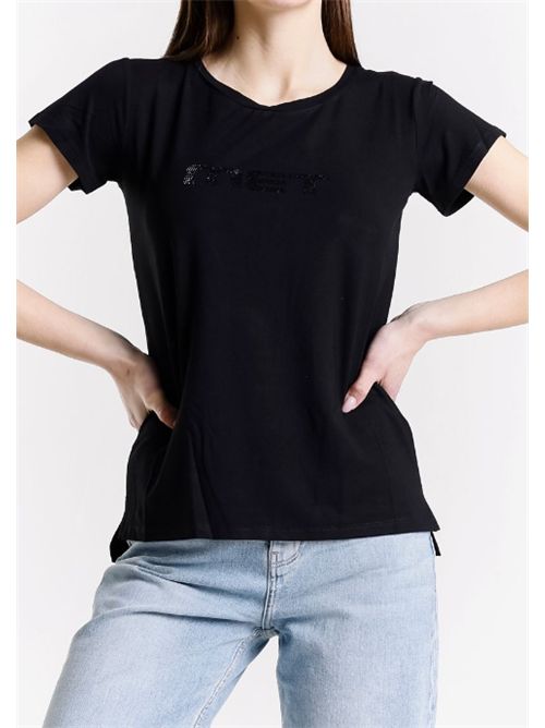 T-shirt girocollo logo strass Met Met | M12 MIRIA TSNERO